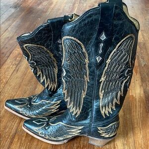 Black and Gold Winged Cowboy Boots